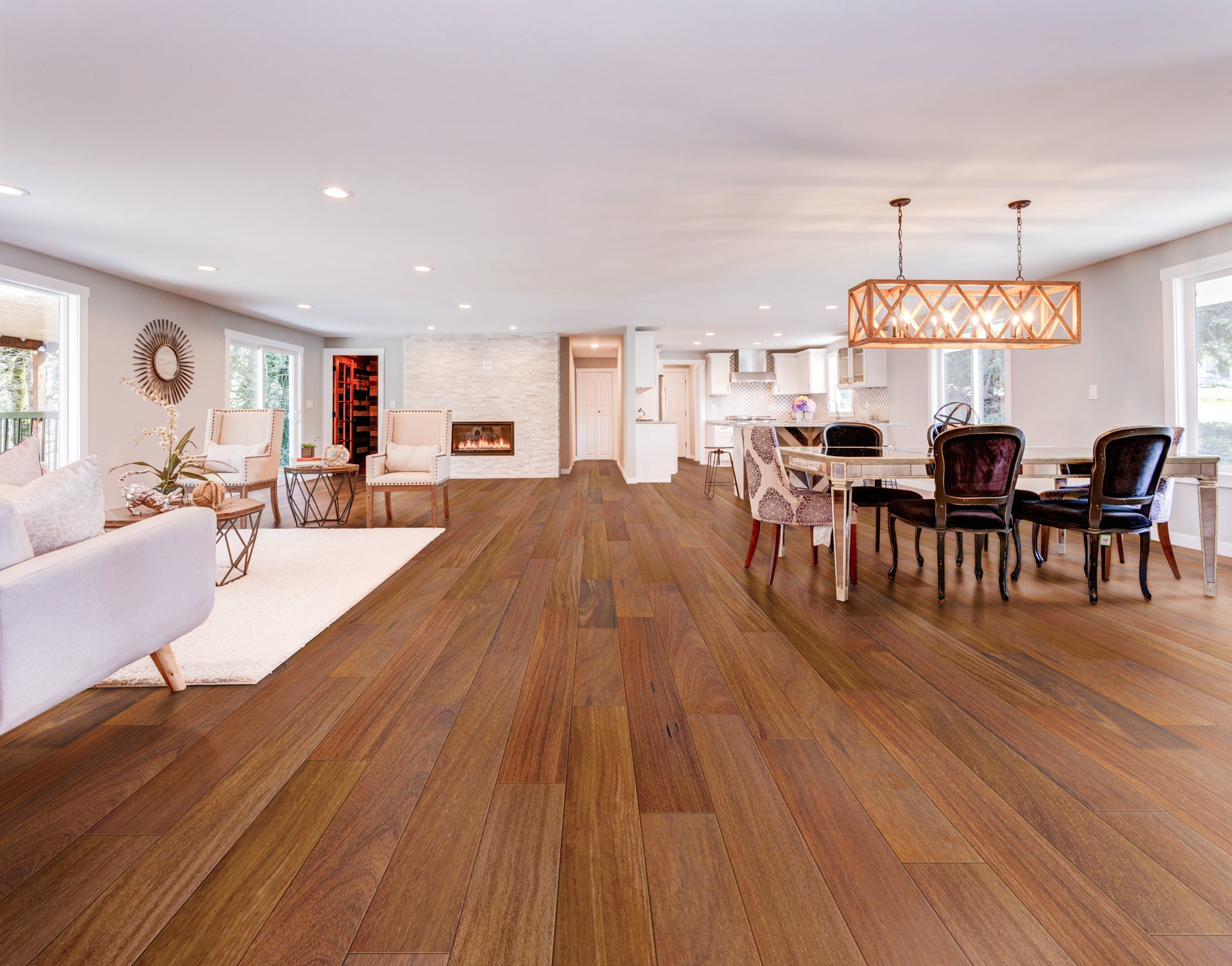 tobacco road teak flooring Hand Scraped Natural Acacia Hardwood Waterproof design ensures durability and longevity in wet areas like bathrooms and kitchens Brazilian Teak Smooth 5/8" T